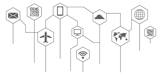 Vettore diagramma delle icone di comunicazione globale servizi di connessione in tutto il mondo