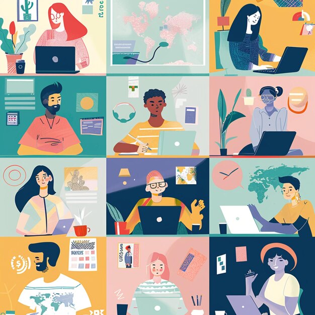 Premium Vector  Global Connectivity Embracing Remote Work Across Continents