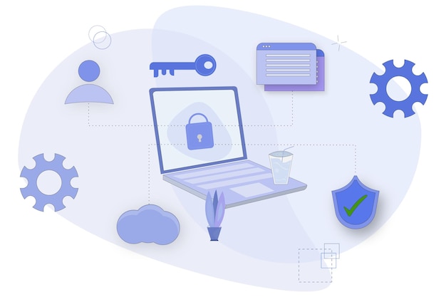 Global data security personal data security cyber security online concept flat illustration