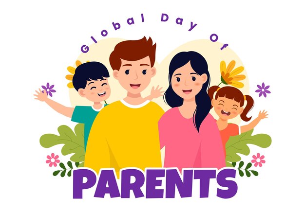Иллюстрация всемирного дня родителей с важностью быть родителем с матерью, отцом и детьми