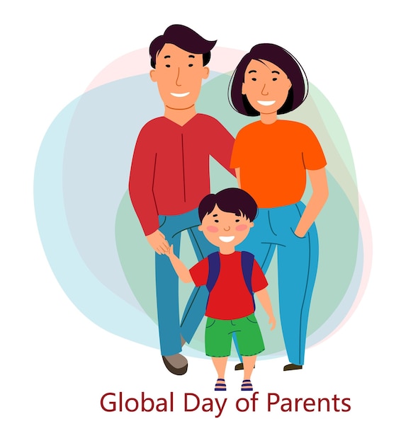 Global Day of ParentsGelukkige familie samen Moeder, vader en zoon zijn Aziatisch