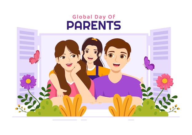 Global day of parents illustration with importance of being a parenthood and its role in kids