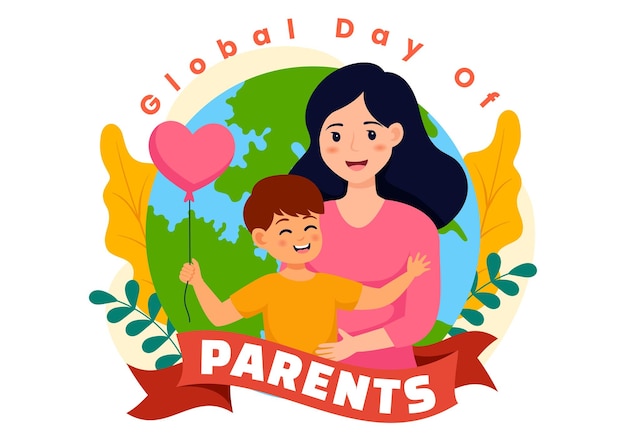 Vector global day of parents illustration with importance of being a parenthood with mother father kids