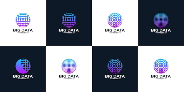 Vettore logo digitale globale design moderno logo big data con collezione di icone del globo