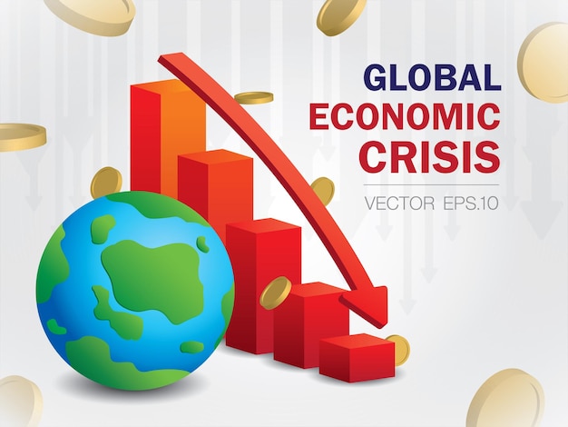 世界経済チャートはお金の背景イラストベクトルで下がっています