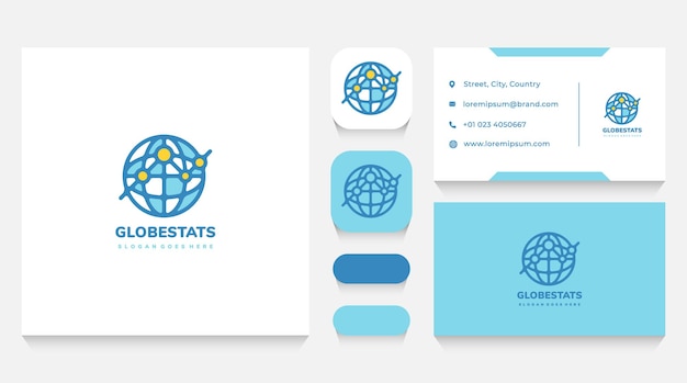 Vector global economy and statistics logo template and business card