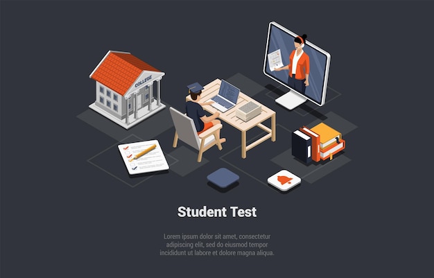 Global Education And Test For Admission To University Male Character Student Passed Exam Man Learning Online On Tablet And Get University Admission Certificate Isometric 3d Vector Illustration