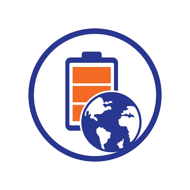 Шаблон дизайна логотипа глобального энергетического вектора Дизайн значка глобуса и батареи