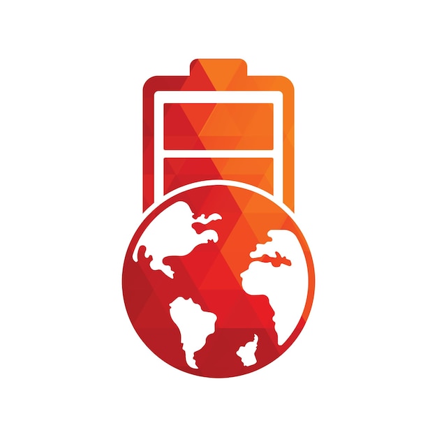 Шаблон дизайна логотипа глобального энергетического вектора Дизайн значка глобуса и батареи