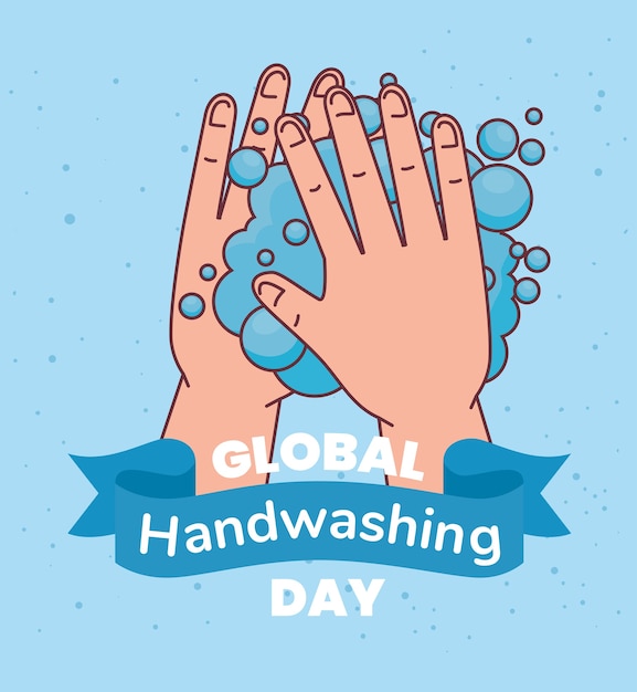 Giornata mondiale del lavaggio delle mani e lavaggio delle mani con design a bolle di sapone, igiene lavare la salute e pulire