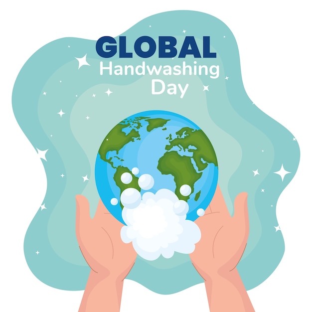 global handswashing day and hands with world and bubbles design, hygiene wash health and clean