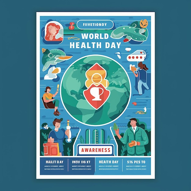 Modello di poster vettoriale per la consapevolezza della giornata mondiale della salute