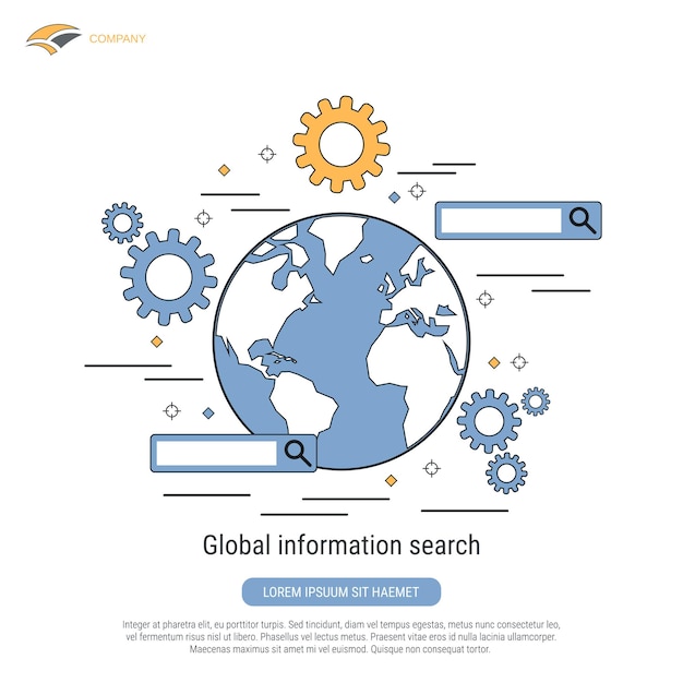 Global information search flat contour style vector concept illustration