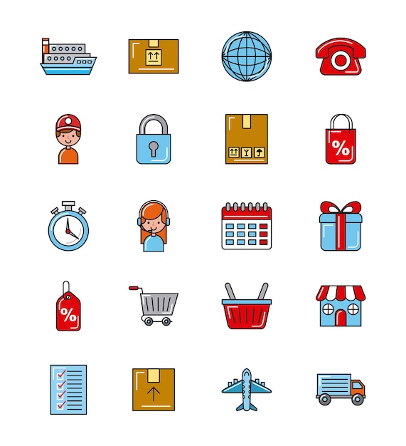 Global logistic icons set cartoon