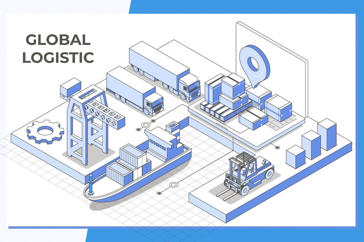 Vector global logistic service modern isometric line 