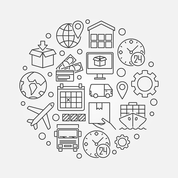 Global logistics circular vector concept round outline illustration