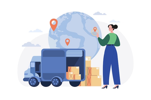 Global Logistics Delivery Network Illustration