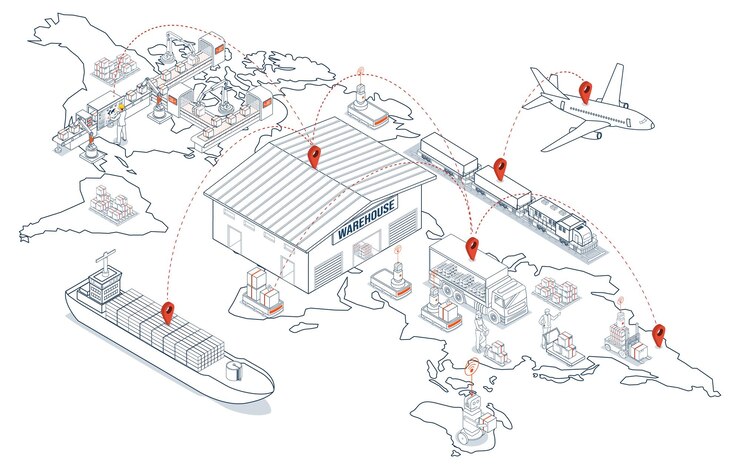 Vector global logistics network coordinates transportation supply chain management scm