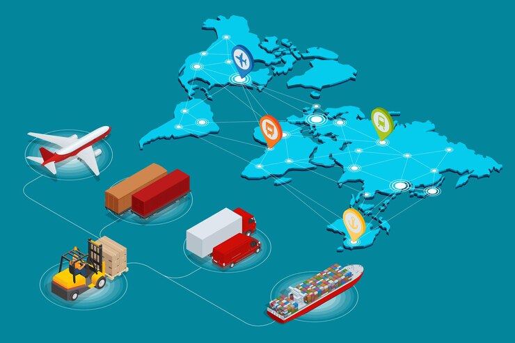 Vector global logistics network vehicles designed to carry large numbers of china cargo