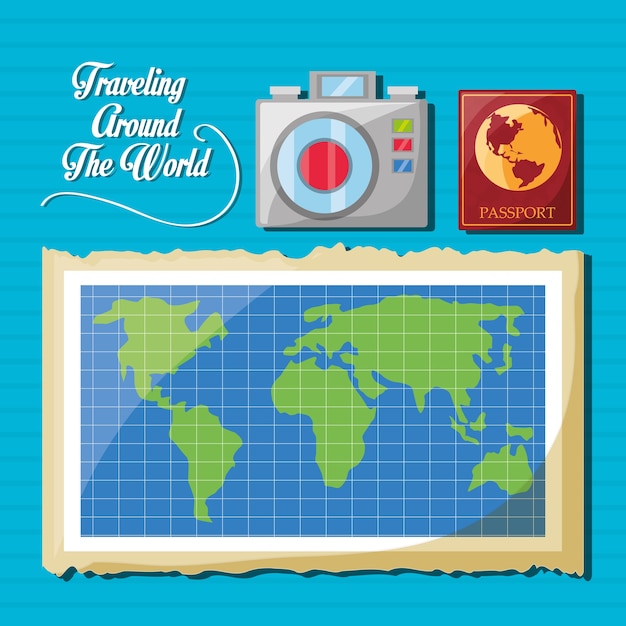 Vector global map with camera and passport