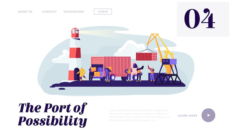 Vector global maritime logistic landing page template