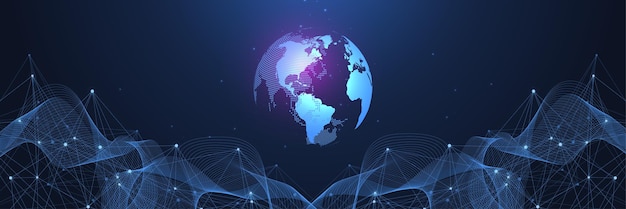 Global network connection concept. big data visualization. social network communication in the global computer networks. internet technology. business. science. vector illustration.