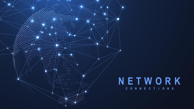 グローバルネットワーク接続の概念ビッグデータの視覚化グローバルコンピュータネットワークにおけるソーシャルネットワーク通信インターネットテクノロジービジネスサイエンスベクトル図