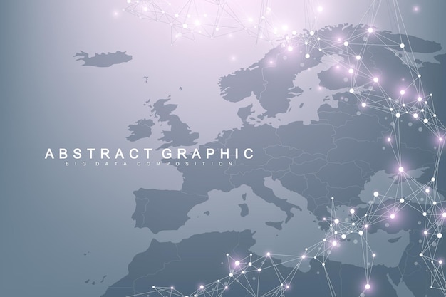 유럽의 글로벌 네트워크 연결 개념 글로벌 비즈니스의 소셜 네트워크 통신 빅 데이터 시각화 인터넷 기술 벡터 그림
