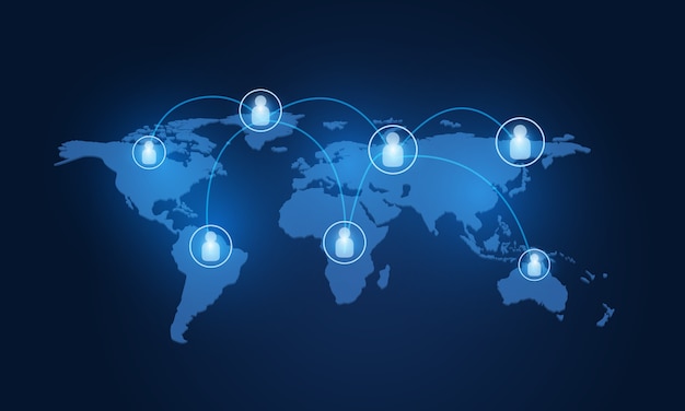 Global network connection map. Social network concept. world map