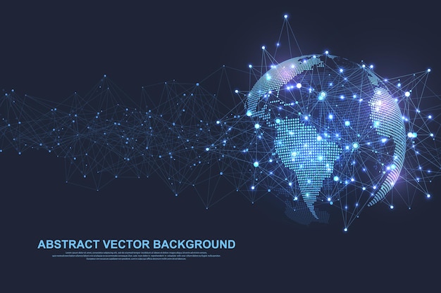 Concetto sociale di connessione di rete globale. visualizzazione di big data. comunicazione di rete. internet e tecnologia. illustrazione vettoriale di affari.