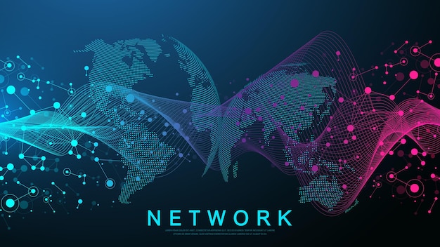 Connessione di rete globale comunicazione di social network nel business globale visualizzazione di grandi quantità di dati tecnologia internet illustrazione vettoriale