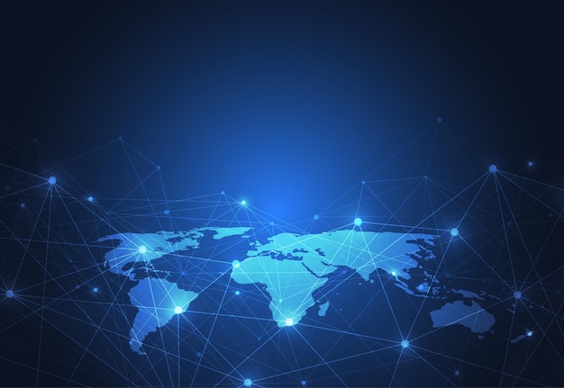 벡터 글로벌 네트워크 연결 세계 지도 점 및 선 구성 개념 글로벌 비즈니스