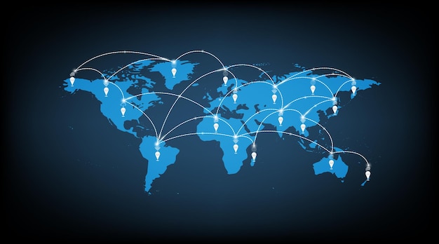 グローバル ネットワーク接続。グローバルビジネスの世界地図の点と線の構成コンセプト。ベクトルⅠ