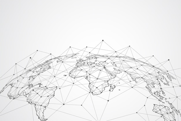 Connessione di rete globale. punto della mappa del mondo e concetto di composizione della linea del business globale. illustrazione vettoriale