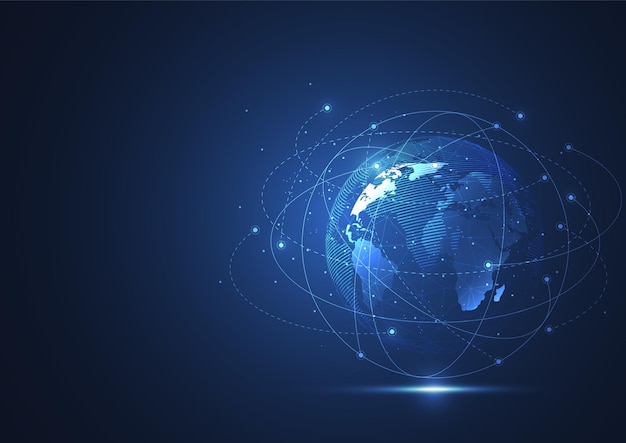 Vector global network connection world map point and line composition concept of global business vector illustration