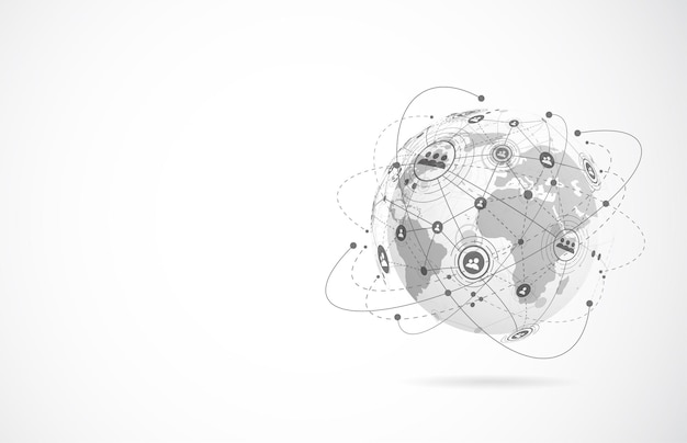 Vector global network connection world map point and line composition concept of global business vector illustration