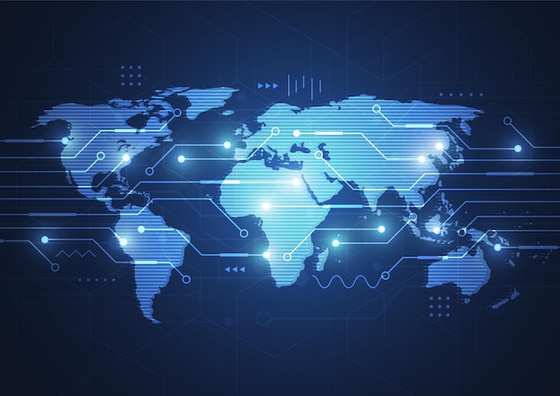 Connessione di rete globale concetto di composizione del punto e della linea della mappa mondiale dell'illustrazione vettoriale del business globale