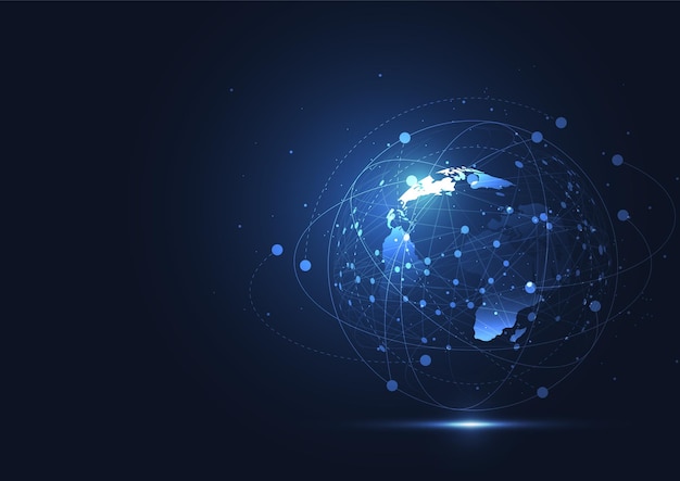 Global network connection world map point and line composition concept of global business vector illustration