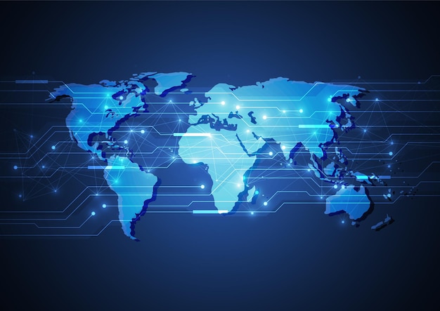 グローバルネットワーク接続世界地図ポイントとグローバルビジネスの線構成の概念ベクトル図
