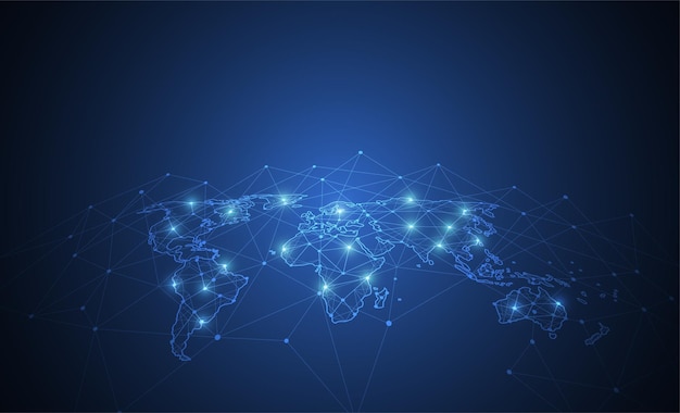 グローバルネットワーク接続 世界地図点と線の構成概念 グローバルビジネスベクトルイラスト