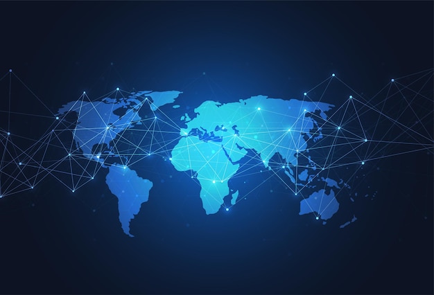 グローバルネットワーク接続世界地図ポイントとグローバルビジネスの線構成の概念ベクトル図