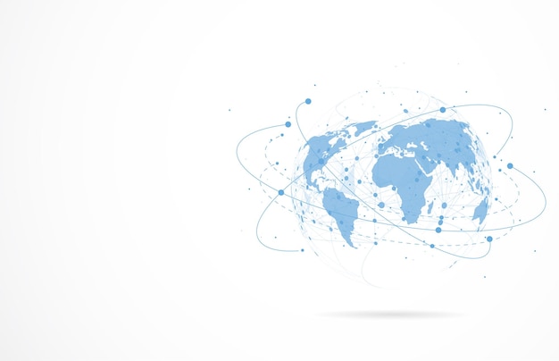 글로벌 네트워크 연결 글로벌 비즈니스 벡터 일러스트레이션의 세계 지도 점 및 선 구성 개념