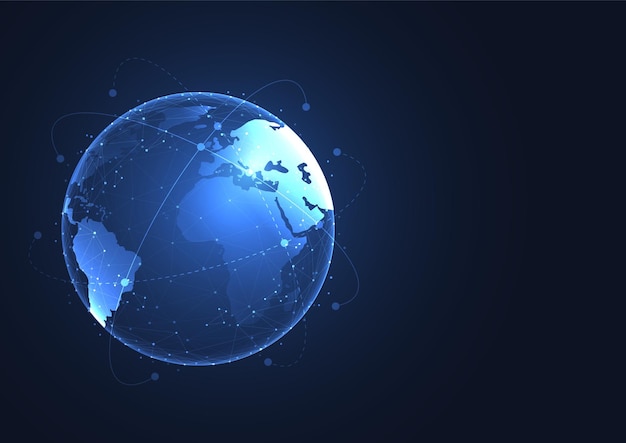 Global network connection World map point and line composition concept of global business