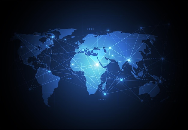 Connessione di rete globale mappa mondiale concetto di composizione di punti e linee di affari globali