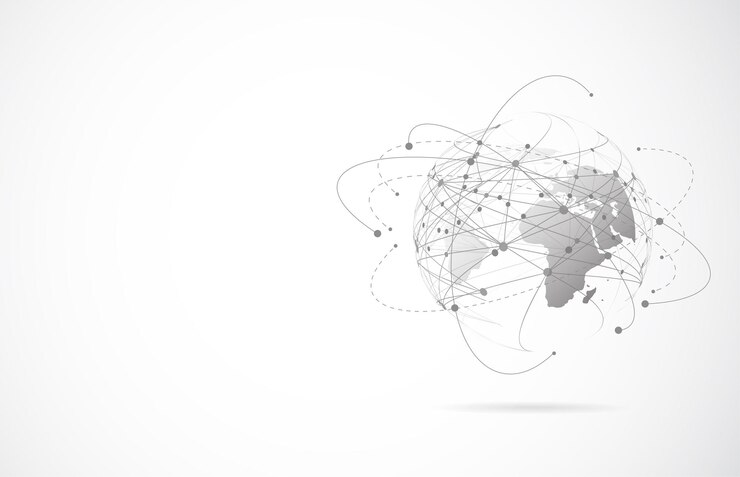 Vector global network connection world map point and line composition concept of global business