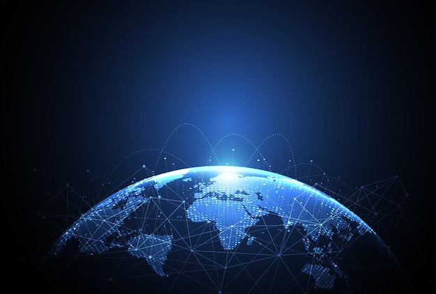 Global network connection World map point and line composition concept of global business