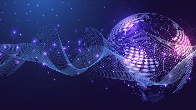 Global network connection world map point and line composition concept