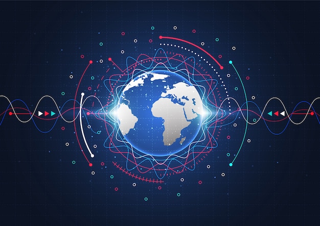 グローバルネットワーク接続。世界地図の点と線の構成の概念