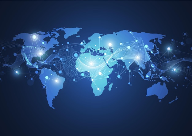 Vettore connessione alla rete globale concepto di composizione dei punti e delle linee della mappa mondiale