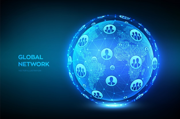 Global network connection. world map point and line composition. earth globe.